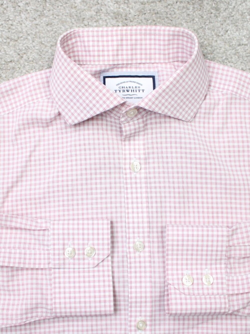 Charles Tyrwhitt Shirt Men 15, 32 Pink/White Extra Slim Fit Non-Iron Long Sleeve
